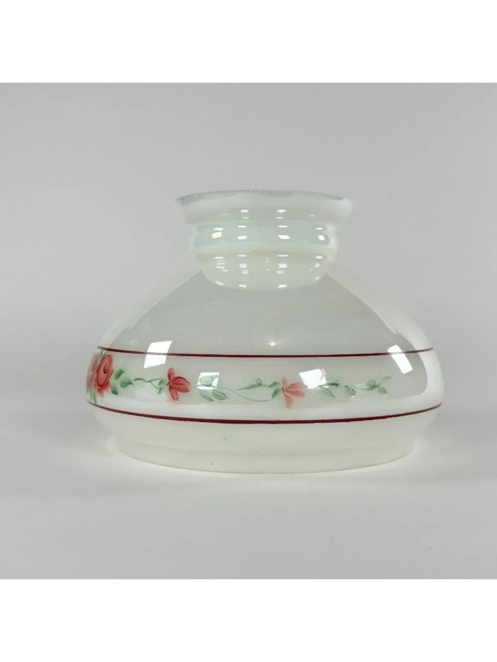 Vintage White Glass Lamp Shade W Hand Painted Roses 4-In Fitter Floral Accent 6.